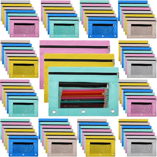 Zhehao 100 Pcs Classroom Binder Pencil Pouches, Macaron, 2 Zipper - color: Macaron, style: 2 Zipper