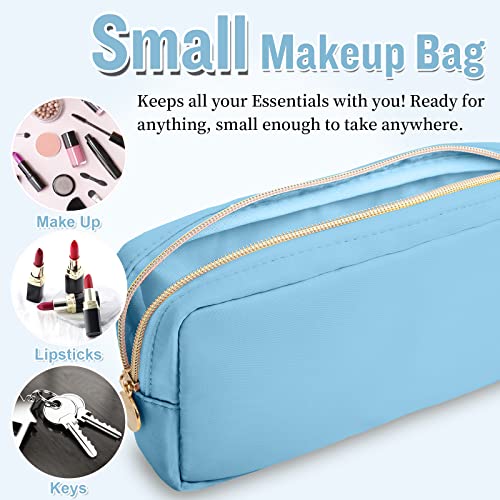 Nylon Small Makeup Bag for Purse, Cute Preppy Black Makeup Bag Cosmetic Zipper Pouch Purse, Waterproof Portable Travel Toiletry Bag Clutch Makeup Brush Bag Organizer Storage for Women Men Girls(Black) - color: Blue, size: Small
