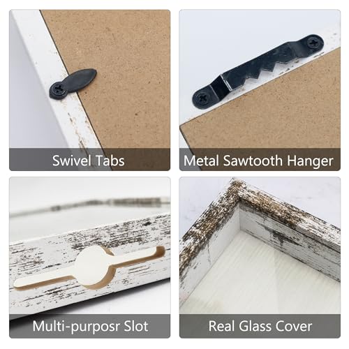 GraduationMall 12x16 Top Loading Shadow Box Frame with HD Glass,Wood Display Case with Slot,1.25 inches Interior Depth,Ideal for Wine Bottle Caps,Tickets,Shells,Stamps and More,White - color: Rustic White, size: 12x16