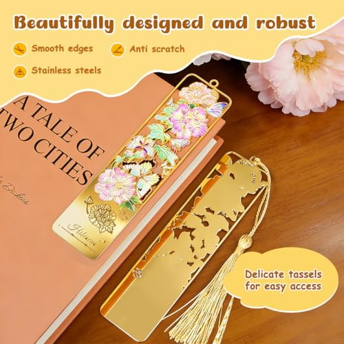 Kinsound Flower Book Mark with Tassel for Reading Women, Pretty Cute Hollow Butterfly Book Markers for Women, Men, Kids, Teachers, Students, Reading Accessories Gifts for Book Lovers（3PCS-Styple A） - style: Flower A