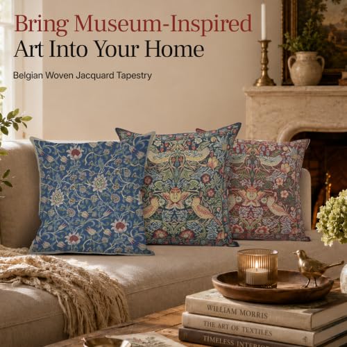 William Morris Strawberry Blue Tapestry Throw Pillow Cover 16 x 16 in - color: Strawberry Blue