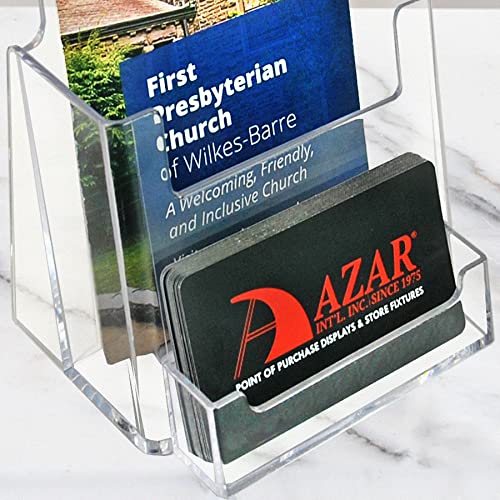Azar Displays, 252922-50PK, Counter Trifold Brochure Holder with Horizontal Business Card Holder, Brochure Display Stand with Gift Card Pocket Flyer Holder Clear Card Display for Literature, 50-Pack - size: 50-Pack, style: Business Card Pocket