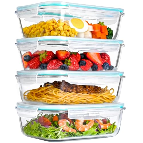 LOVYANXUE 4 Pack 52oz Large Glass Food Storage Containers with Lids, Meal Prep Containers with Airtight Lid for Storing, Baking, Serving, BPA-Free, Freezer, Microwave, Oven & Dishwasher Safe - color: Mint Green