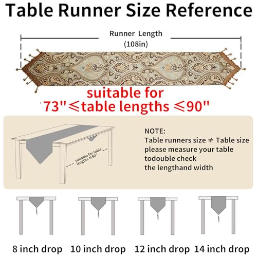 Luxury Vintage Design Table Runners 108 inches long Embroidery Jacquard Fabric with Multi-Tassels table runners for Dining Room Dresser Wedding holiday Party fireplace Decorations (Coffee, 12X108inch) - color: Coffee, size: 12X108inch
