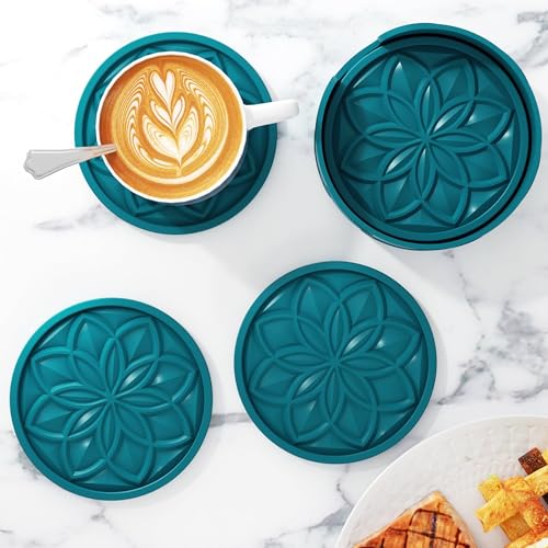 HFHOME Silicone Coasters Set, 4 Pcs Drink Coasters for Coffee Table, Bar Tabletop Protection - Peacock Blue - color: Peacock Blue - 4pcs