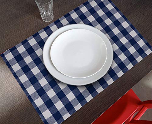 Urban Villa Two Tone Placemat Cotton Tablemat 14x20 (Set of 6) Blue/Wht - color: Blue/White Checks, size: 14" x 20"