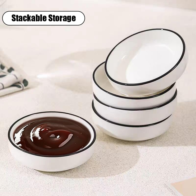 3.35 Inch Ceramic Dipping Sauce Dish Set - 4 Pcs Small Condiment Bowls for Dipping Bowls (2.5oz)