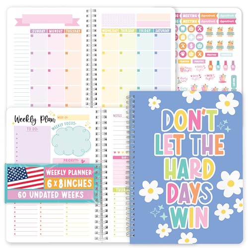 Undated Weekly Planner Spiral - Undated Weekly Planner Habit Tracker - color: Indigo Pastel Floral