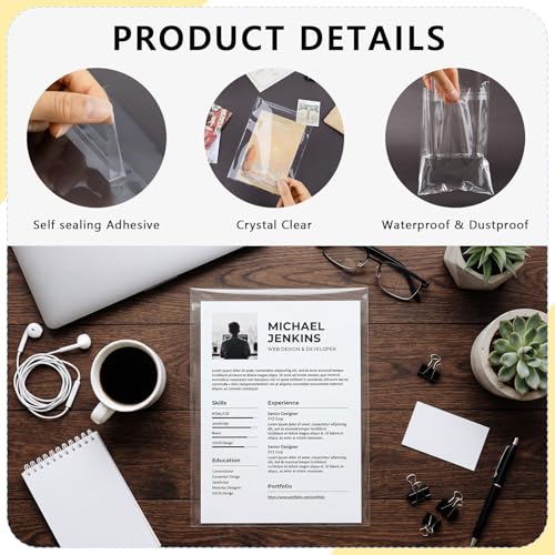 AUEAR 5"x7" Crystal Clear Plastic Sleeves Storage Bags for Picture,100 Pack - size: 5 x 7 inches