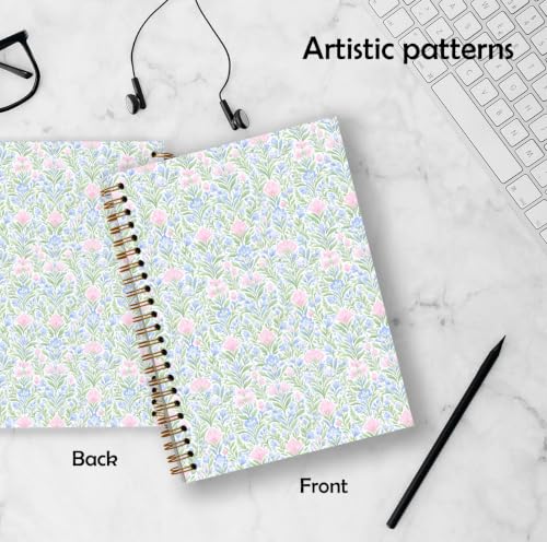 Qykwz Pink and Blue Floral Grandmillennial Spiral Notebook 5.5x8.3 - color: Color_P