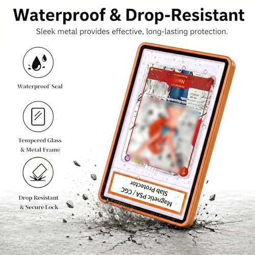 Magnetic PSA/CGC Slab Protector with Foldable Kickstand - UV Protection Tempered Glass & Aluminum Metal Bumper for 35PT PSA CGC CSG AGS, 9-Point Secure Lock Display Guard & Clear View (Orange) - color: Orange, size: PSA Card Case