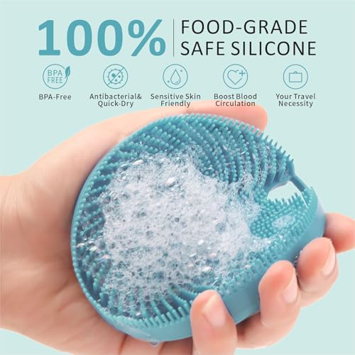 Soft Silicone Face Scrubber with Body Scrubber for Shower Gentle Exfoliating-Facial Exfoliator Scrubber Brushes for Sensitive Skin Deep Cleansing- Gift Women Men Skin Care Tool - color: ( Set)green+green