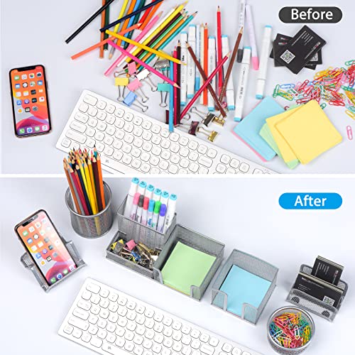 Desk Organizers Set with Mesh Pen Holder Cup, Silver - color: Silver