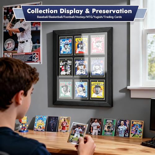 Trading Card Display Case, 9 Standard Baseball Card Display Frame - size: 9 Card-Black