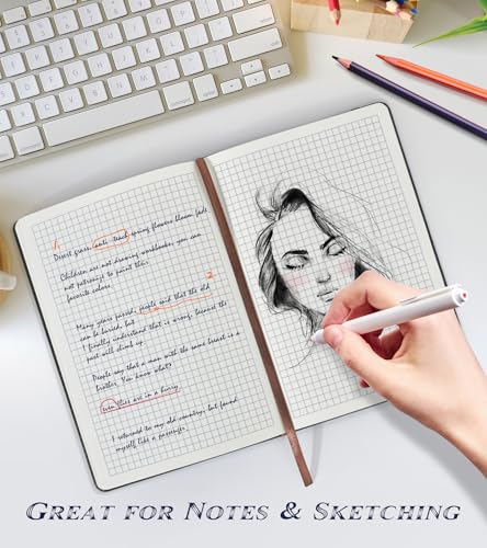 Biuwory A5 Hardcover Graph Paper Notebook, Grid Leather Journal for Writing - color: Black, size: Squared-140 Pages (5.7"×8.3")