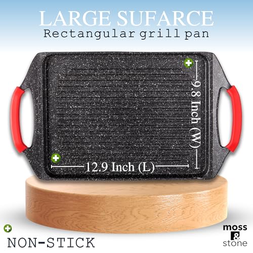 Moss & Stone Griddle Aluminum BBQ, Rectangle Grill Pan for Indoor Cooking - style: Rectangle Grill Pan