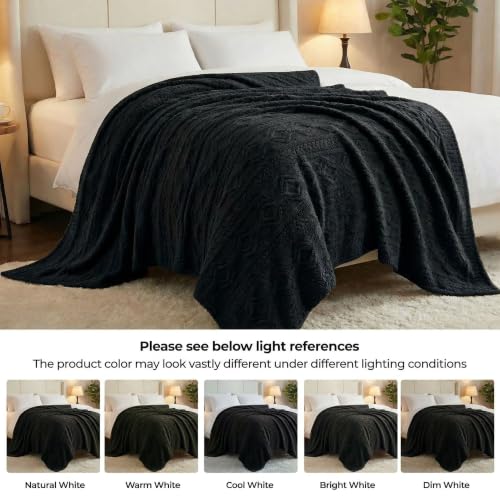 Superior Fleece Boho Jacquard Blanket, Decorative Blankets for Bedroom, Sofa, Fuzzy, Plush, Fluffy, Soft, Cute Room Decor, Beautiful Cover, Comfort Essentials, Arctic Collection, Throw, Black - color: Black, size: Throw