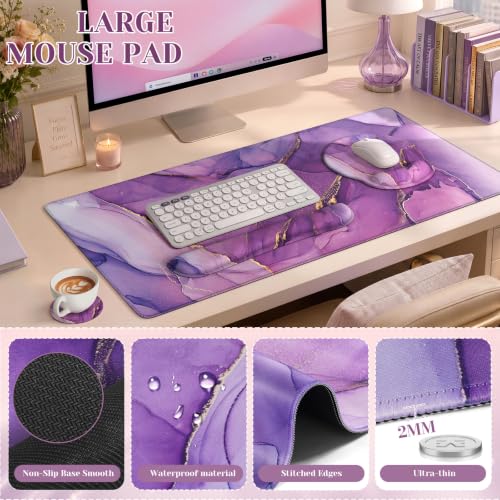 iCasso Purple Keyboard Mat 35.4"x15.7", Desk Blotter for Workspace - color: 1-Purple Marble