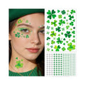 St Patrick's Day Shamrock Face Tattoo with Green White Face Gems