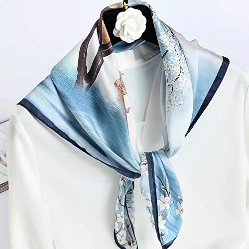 ANDANTINO 100% Mulberry Silk Scarf -Women 35" Square Hair Wraps-Gift Packed - color: Flower& Tree