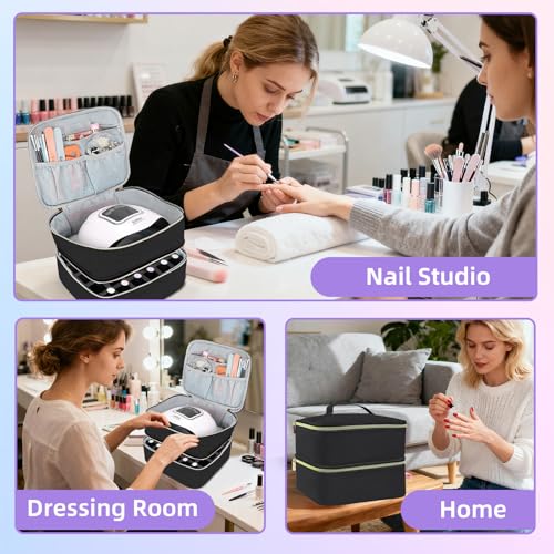 ALSLEA Nail Polish Organizer Holds 30 Bottles (15ml - 0.5 fl.oz) Double-layer Gel Nail Polish Kit Case, Nail Holder for Nail Lamp, Portable Nail Organizer and Storage for Nail Supplies (Black) - color: Black, size: 30 slots