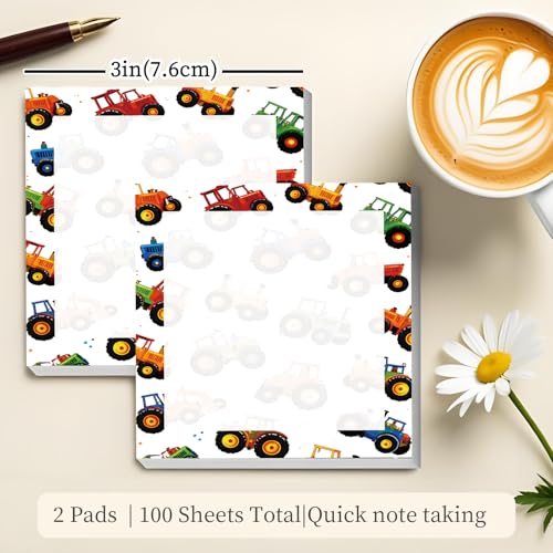 Sticky Notes 3x3 Inches, Cute Self-Stick Note Pads, Funny Memo Pads, Easy to Post Sticky Notes for Office, Home & Notebook Cute Colorful Tractor - color: Cute Colorful Tractor
