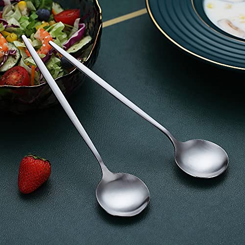 Matt Silver 6 Piece Stainless Steel Tablespoons, Soup & Dessert Spoons - 8.1 Inch, Dishwasher Safe - color: 1. Matte Silver