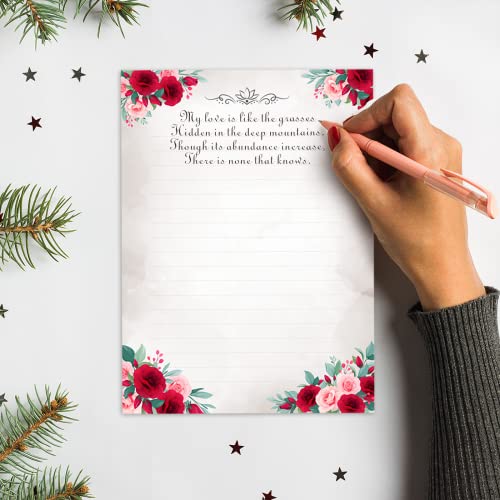 Anzon Mories 72 Pieces Cute Stationary Writing Paper and Envelope Set (2 Sides Colored, 1 Side Lined) 48 Sheets, 24 Pcs Envelopes, Flower Letter Stationery Floral Decoration (Inches, 5.5 x 7.5)