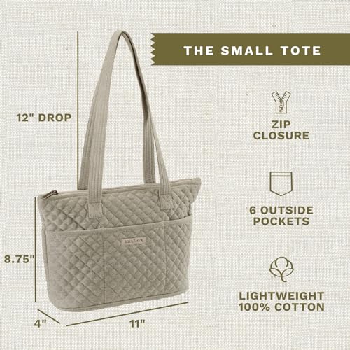 Bella Taylor Small Tote, Quilted Shoulder Bag for Women - color: Khaki Chambray