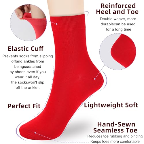 Corlap Women's Thin Above Ankle Socks-6Pairs Cotton Bootie Dress Crew Socks - color: 6 Pairs Red, size: 6-9
