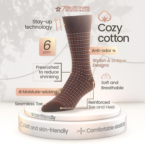 7BIGSTARS Men Cotton Patterned Crew Dress Socks 4-6 Pack, L 9-12 - color: Beige, Light Beige, Dark Brown (A39)