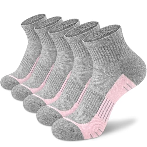 cuangya Women Athletic Ankle Cushioned Running Socks 6-Pairs - color: 5 Pairs Gray Socks, size: 5-8