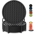 6 Pack Silicone Coasters for Drinks Rubber Coaster with Holder-Black - color: Black