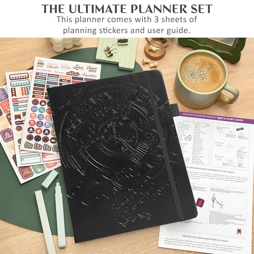 Legend Planner Undated, Weekly & Daily Goal Journal, A4 Black - color: Black (Undated), size: A4 (8.2'' x 11'')