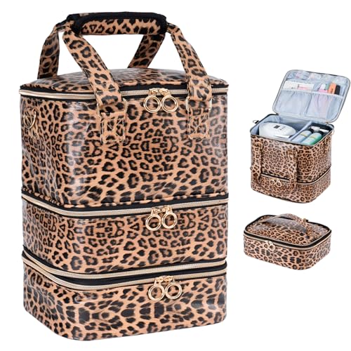Uross Nail Polish Organizer Bag - Holds 84 Bottles & Lamp, Large Gel Storage Box for Tech Supplies Kit Case - Leopard - color: Leopard-print, size: X Large - 11 x 9.5 x 13 inch (84 bottles)