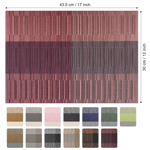 Placemats Set of 6, Vinyl Woven Heat-Resistant Place Mats - color: Purple Red, size: Set of 6