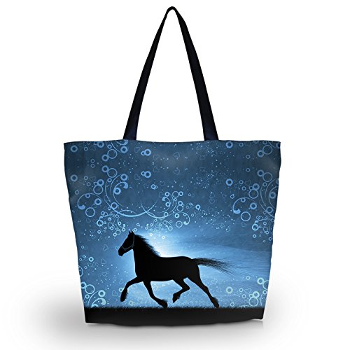 Beach Tote Bags Travel Shopping Bag With Zippered for Women - color: Blue and Black