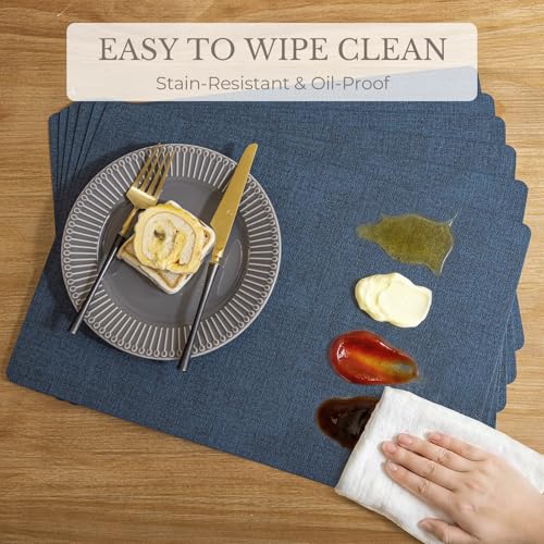 Romanstile Faux Leather Vinyl Placemats Set of 6, Navy Blue - color: Navy Blue