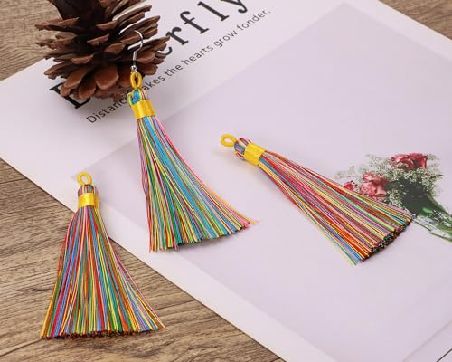 Tupalizy 10PCS Handmade Soft Silky Tassels with Hanging Loop for Bookmarks Keychains Earring Bracelets Jewelry Making Souvenir Graduation Clothing Sewing Gift Tag Art DIY Craft Projects (Colorful) - color: Colorful