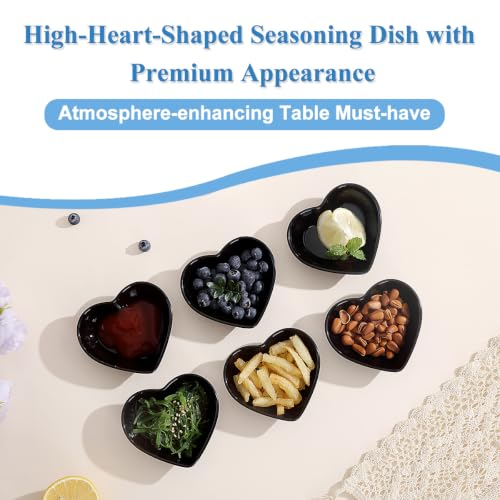 HOMQUEN Dipping Bowls, 3oz Soy Sauce Dish, Pturdy Plastic Small Bowls Set of 6, Black Love Heart Mini Appetizer Plates for Sauce, Soy Sauce, Condiment, Side Dishes, Sushi, Ketchup, BBQ Party - color: Black