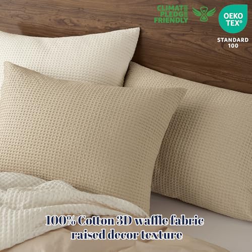PHF Cotton Waffle Pillow Shams King Size, 20" x 36", Khaki, No Insert - color: Khaki, size: 36" x 20" (Pack of 2)