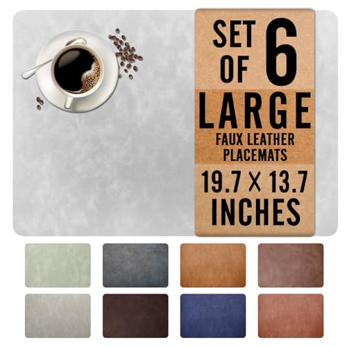 UnivoColors Washed Cowhide Pattern Faux Leather Big Size Placemats Set of 6, Waterproof Easy to Clean Anti-Slip PU Table Mats for Party Decoration19.7″×13.6″,Light Grey Retro Cowhide Pattern,N - color: Light Grey