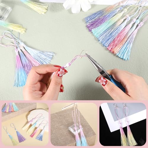 30 Pcs Tassels for Bookmarks, 5.12 in Silky Handmade Soft Flossy Bookmark Tassels with Cord Loop for Bookmarks DIY Crafts Keychain Jewelry Making (10 Colors)
