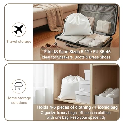 Q&J Fabric Co. 6 Pack Satin Dust Bags for Handbags & Purses - Drawstring Storage Bags for Shoes, Boots, Wallets, Travel Organizer Pouches, Soft Polyester Protector Covers (15.7"x19.7", White) - color: White, size: 15.7"x19.7"