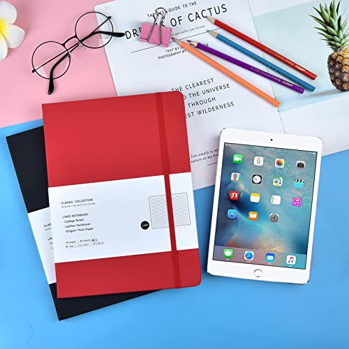 2 Pack B5 Journal Notebooks Classic College Ruled Notebooks Hardcover Lined Journals for Office Home School Business Writing Note Taking, 10.2 x 7.5 inch, 100GSM Thick Paper, 160 Pages (Black/Red) - color: Black/Red