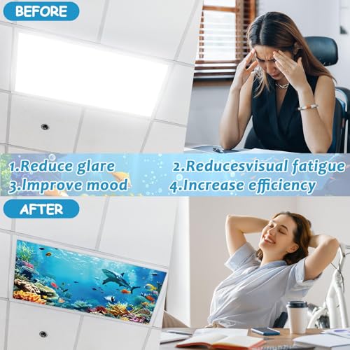 Wiooffen 6 Pcs Fluorescent Light Covers with 60 Magnets Decorative for Classroom Ceiling Light 4 x 2 Feet Magnetic Light Covers Filter Easy Install for Office Hospitals & Home (Ocean) - color: Ocean