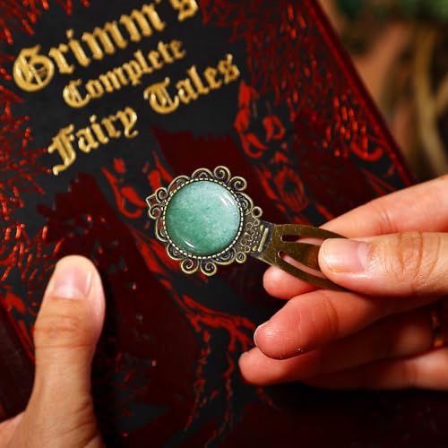 2Pcs Black Obsidian&Green Aventurine Bookmark with Natural Crystal Stone - Vintage Brass Metal Bookmarks for Reading Women, Men, Book Lovers, Girls and Teachers Book Marks(Black Onyx&Green Jade) - color: Black Onyx&green Jade