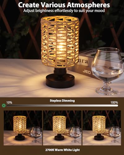 Cordless Outdoor Table Lamps, Small Rattan Boho, Rechargeable Battery Operated for Outdoor Patio, Home, Living Room, Bedroom, Bedside - Set of 2 (Beige-B) - color: Beige-B