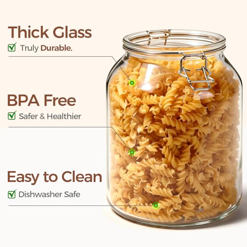 ComSaf Glass Pantry Jars with Airtight Lids 0.7 Gallon 2 Pack Wide Mouth - size: 88oz*2