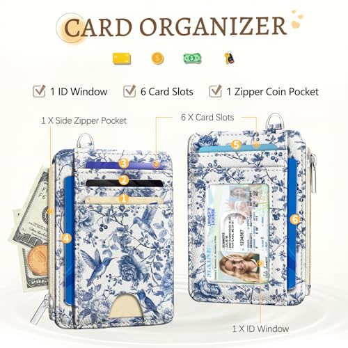 Kelvoris Credit Card Holder Small Wallet Women, Slim RFID, HummingBird - color: Bird